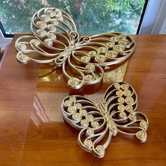 Mid Century Modern Burlwood Butterfly Wall Art Set of 2 - Picture 16 of 16